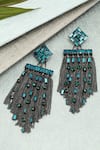 Shop_Bijoux By Priya Chandna_Green Crystal Waterfall Dangler Earrings _at_Aza_Fashions