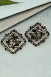 Shop_Bijoux By Priya Chandna_Black Crystal Diamond Carved Studs _at_Aza_Fashions