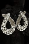 Shop_Bijoux By Priya Chandna_Silver Plated Crystal Tear Carved Earrings _at_Aza_Fashions