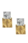 Shop_Bijoux By Priya Chandna_Silver Plated Two Tone Abstract Earrings _at_Aza_Fashions