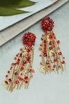 Shop_Bijoux By Priya Chandna_Red Crystal Beaded Waterfall Earrings _at_Aza_Fashions