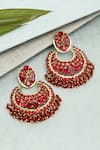 Shop_Bijoux By Priya Chandna_Red Crystal Embellished Chandbali Earrings _at_Aza_Fashions