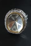 Shop_Do Taara_Silver Plated Crystals, Diamonds Polki Studded Ring _at_Aza_Fashions