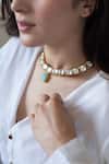 Do Taara_Blue Diamonds, Stones Firoza Kundan Embellished Choker Set _Online_at_Aza_Fashions