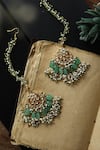 Shop_Do Taara_Green Natural Stones Kundan Studded Floral Crecent Chandbali Earrings _at_Aza_Fashions