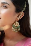 Do Taara_Green Natural Stones Kundan Studded Floral Crecent Chandbali Earrings _Online_at_Aza_Fashions