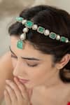 Buy_Do Taara_Green Polki Victorian Stone Studded Mathapatti _at_Aza_Fashions