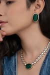 Do Taara_Green Crystals, Diamonds Victorian Polki Stone Studded Choker Set _Online_at_Aza_Fashions