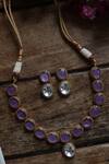 Shop_Do Taara_Purple Diamonds, Stones Natural Studded Choker Set_at_Aza_Fashions