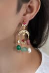 Do Taara_Multi Color Pearls, Gota Patti, Stones Kundan Studded Crecent Tassel Earrings _Online_at_Aza_Fashions