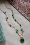 Shop_Do Taara_Green Stone Embellished Pearl Multi-chain Necklace _at_Aza_Fashions
