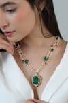 Do Taara_Green Stone Embellished Pearl Multi-chain Necklace _Online_at_Aza_Fashions