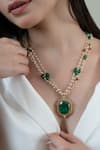 Buy_Do Taara_Green Stone Embellished Pearl Multi-chain Necklace _Online_at_Aza_Fashions