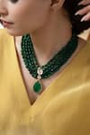 Do Taara_Green Natural Stone Polki Embellished Pendant Necklace _Online_at_Aza_Fashions