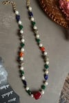 Shop_Do Taara_Multi Color Stone Pearl Embellished Necklace _at_Aza_Fashions