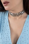 Do Taara_Grey Moonstone Moon Embellished Choker _Online_at_Aza_Fashions