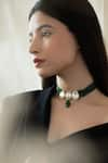 Buy_Do Taara_Green Stone Embellished Pendant Choker _at_Aza_Fashions