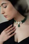 Do Taara_Green Stone Embellished Pendant Choker _Online_at_Aza_Fashions