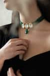 Buy_Do Taara_Green Stone Embellished Pendant Choker _Online_at_Aza_Fashions