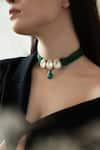 Shop_Do Taara_Green Stone Embellished Pendant Choker _Online_at_Aza_Fashions