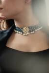 Buy_Do Taara_Blue Kundan Studded Pendant Choker _Online_at_Aza_Fashions