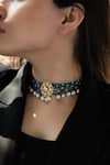 Shop_Do Taara_Blue Kundan Studded Pendant Choker _Online_at_Aza_Fashions