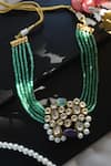 Shop_Do Taara_Green Onyx Kundan Embellished Pendant Necklace _at_Aza_Fashions