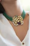 Shop_Do Taara_Green Onyx Kundan Embellished Pendant Necklace _Online_at_Aza_Fashions