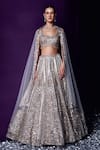 Buy_Angad Singh_Grey Organza Embroidery Sequin Scoop Neck Lehenga Set _at_Aza_Fashions