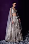 Angad Singh_Grey Organza Embroidery Sequin Scoop Neck Lehenga Set _Online_at_Aza_Fashions