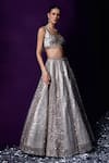 Shop_Angad Singh_Grey Organza Embroidery Sequin Scoop Neck Lehenga Set _Online_at_Aza_Fashions