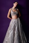 Angad Singh_Grey Organza Embroidery Sequin Scoop Neck Lehenga Set _at_Aza_Fashions