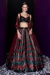 Buy_Angad Singh_Maroon Organza Embroidery Sequin Sweetheart Neck Zig Zag Lehenga Set _at_Aza_Fashions