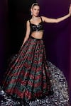 Buy_Angad Singh_Maroon Organza Embroidery Sequin Sweetheart Neck Zig Zag Lehenga Set 