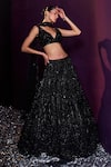 Buy_Angad Singh_Black Net Embroidery Glass Bead Plunge V Neck Lehenga Set _at_Aza_Fashions