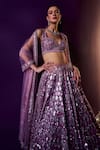 Shop_Angad Singh_Purple Organza Embroidery Sequin Sweetheart Neck Geometric Lehenga Set 