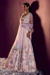 Angad Singh_Peach Net Embroidery Sequin Sweetheart Neck Floral Bridal Lehenga Set _Online_at_Aza_Fashions