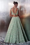 Shop_Angad Singh_Green Organza Embroidery Sequin Plunge V Neck Crystal Bridal Lehenga Set _at_Aza_Fashions