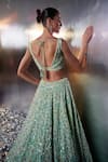 Angad Singh_Green Organza Embroidery Sequin Plunge V Neck Crystal Bridal Lehenga Set _at_Aza_Fashions