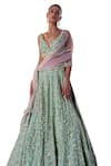 Buy_Angad Singh_Green Organza Embroidery Sequin Plunge V Neck Crystal Bridal Lehenga Set 