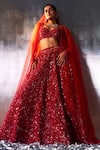 Buy_Angad Singh_Red Net Embroidery Sequin Sweetheart Neck Glass Bead Bridal Lehenga Set _at_Aza_Fashions