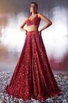 Buy_Angad Singh_Red Net Embroidery Sequin Sweetheart Neck Glass Bead Bridal Lehenga Set _Online_at_Aza_Fashions