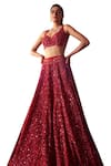 Shop_Angad Singh_Red Net Embroidery Sequin Sweetheart Neck Glass Bead Bridal Lehenga Set _Online_at_Aza_Fashions