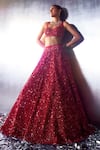 Angad Singh_Red Net Embroidery Sequin Sweetheart Neck Glass Bead Bridal Lehenga Set _at_Aza_Fashions