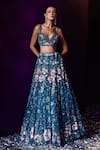 Shop_Angad Singh_Blue Net Embroidery Sequin Sweetheart Neck And Crystal Lehenga Set _Online_at_Aza_Fashions