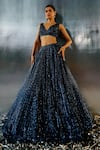 Shop_Angad Singh_Blue Net Embroidery Sequin Plunge V Neck Abstract Lehenga Set _Online_at_Aza_Fashions