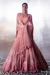 Buy_Angad Singh_Pink Net Embroidery Sequin Square Neck Mughal Bridal Lehenga Set _at_Aza_Fashions