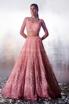 Buy_Angad Singh_Pink Net Embroidery Sequin Square Neck Mughal Bridal Lehenga Set 