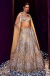 Buy_Angad Singh_Gold Net Embroidery Sequin Sweetheart Neck Chevron Pattern Bridal Lehenga Set _at_Aza_Fashions