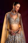 Buy_Angad Singh_Gold Net Embroidery Sequin Sweetheart Neck Chevron Pattern Bridal Lehenga Set _Online_at_Aza_Fashions